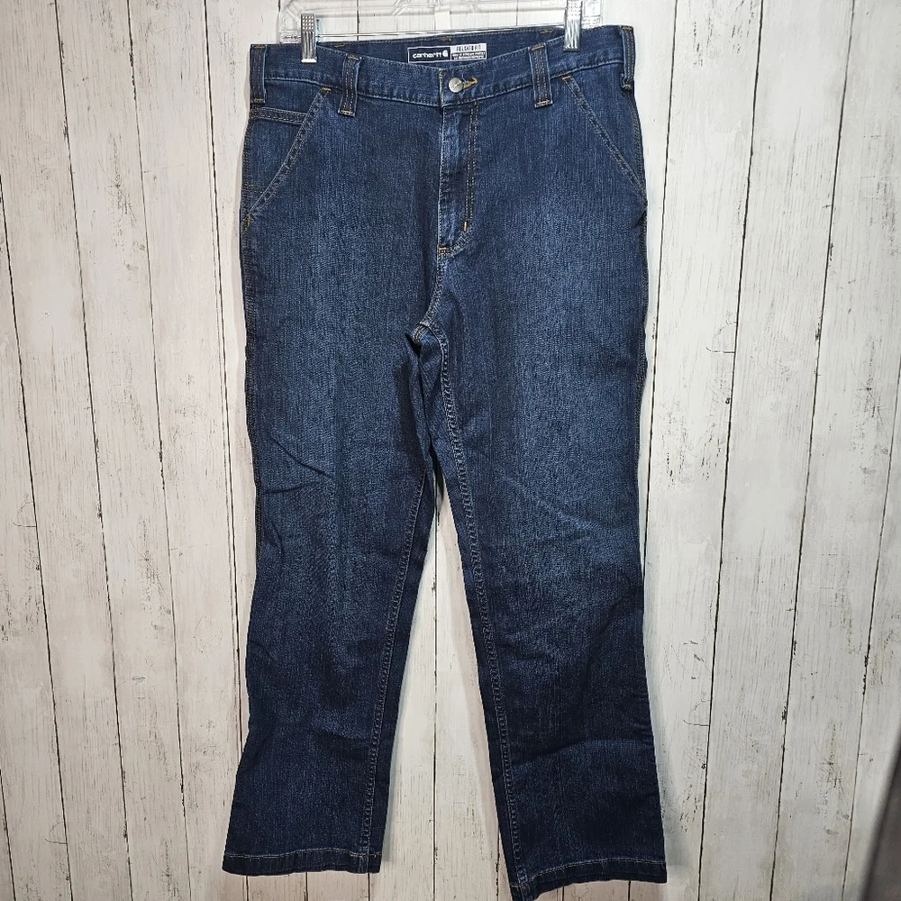 Carhartt Men's Blue Denim Relaxed Fit Carpenter Work Pants Size 34 x 30.